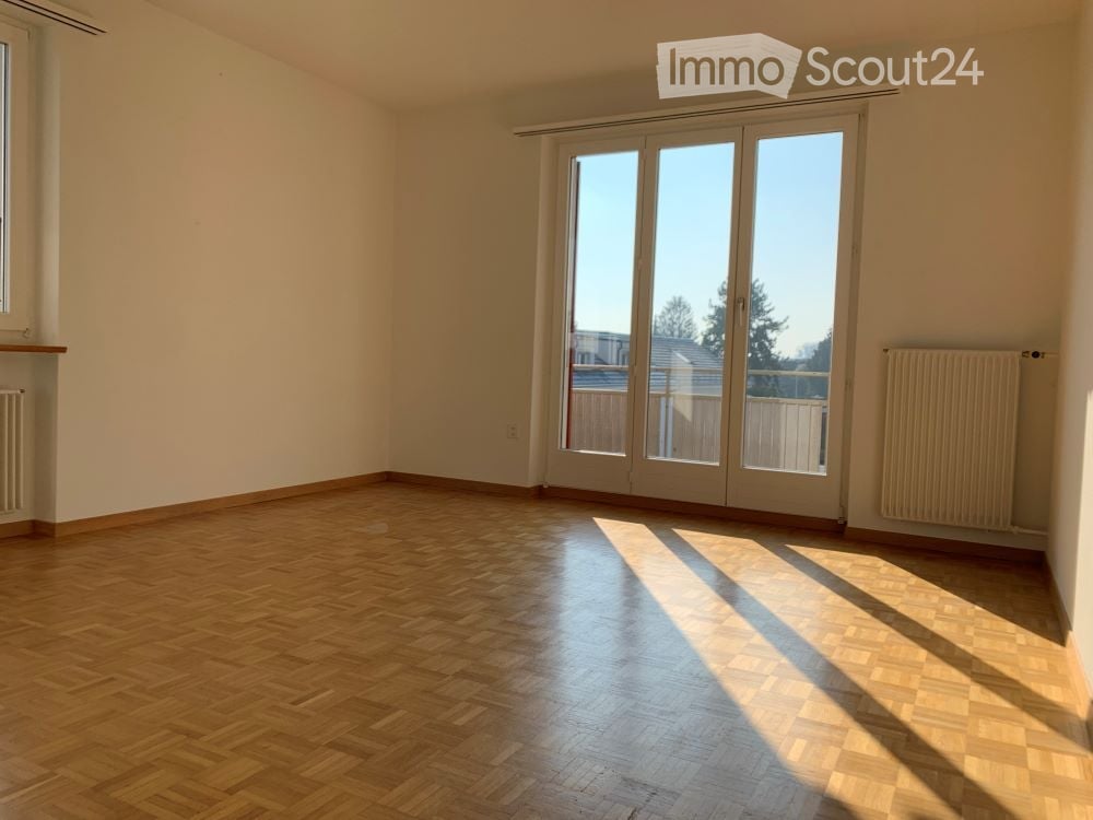 Empty room with wooden flooring, large sliding glass doors, and radiators on both sides.