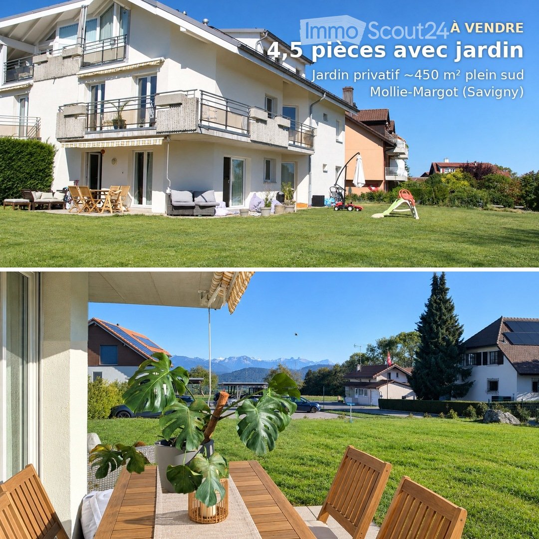 Private garden with lawn, patio furniture, and scenic mountain view.