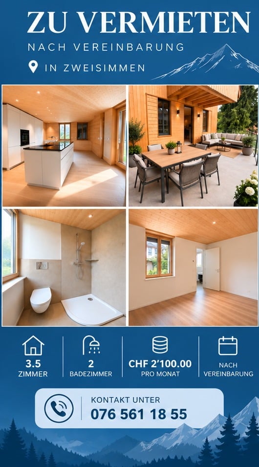 Modern two-room apartment with a kitchen, dining area, living room, and bathroom. Features include a kitchen island, dining table with chairs, sofa, coffee table, toilet, shower, and bathtub.