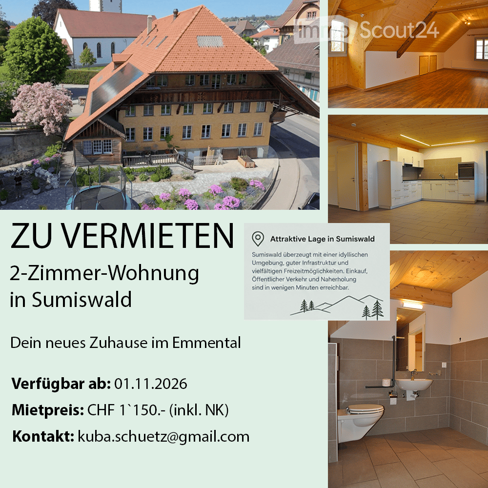 A two-story traditional house with a red-tiled roof, yellow facade, and multiple windows. The property includes a garden with flowers and a patio area. Interior shots show a modern kitchen, a spacious living area with wooden floors, and a bathroom with ti