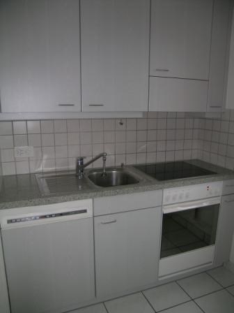 White kitchen cabinets, tile backsplash, stainless steel sink, electric stove, dishwasher