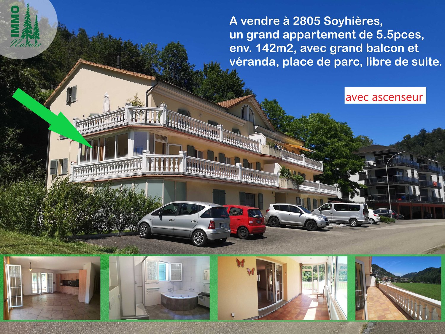 5.5 rooms apartment, balcony, terrace, parking, elevator