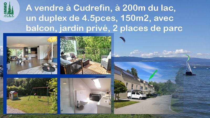 Duplex 4.5 rooms, 150 sqm, with balcony, private garden, 2 parking spaces, near the lake