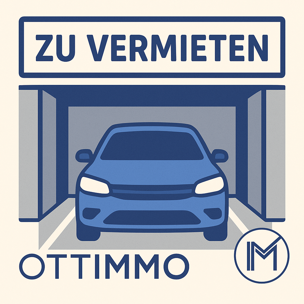 Illustration of a blue car in a garage space