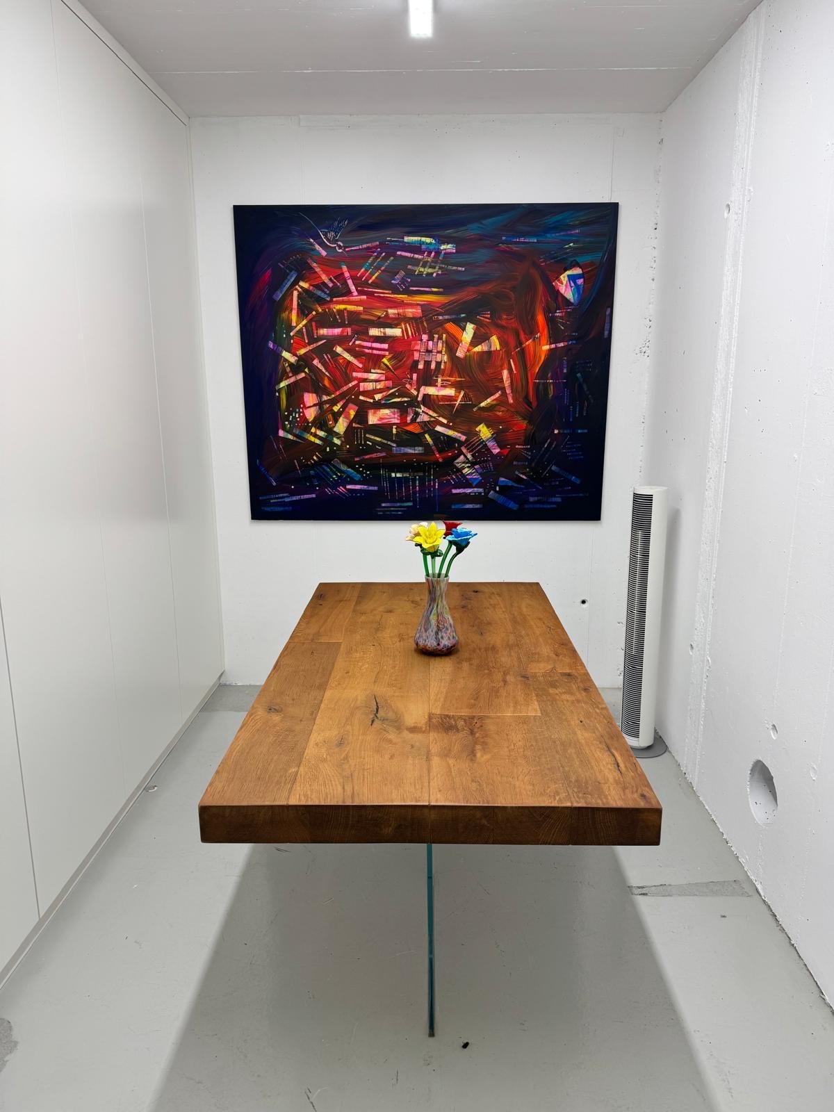 Wooden table, decorative painting, wooden floor, modern design
