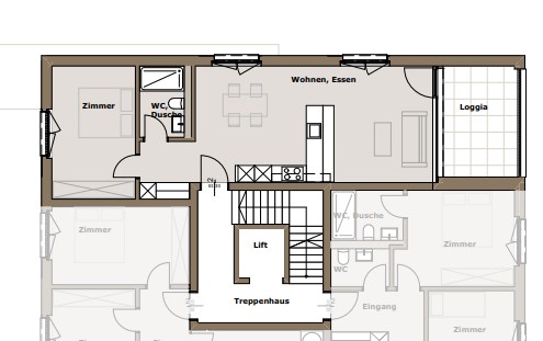 Entrance, Living room, Dining room, Kitchen, 2 bedrooms, 2 bathrooms, lift, staircase