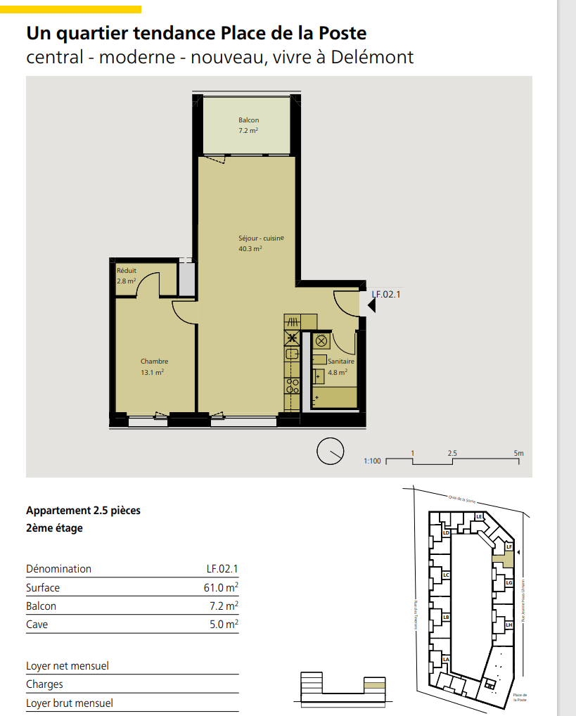Bild Appartement de 1.5 pces à louer au 2ème étage à Delémont 1