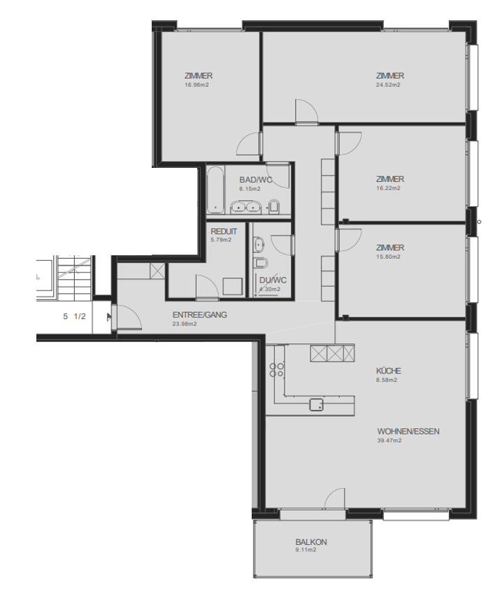 entrance hall, living room, kitchen, 4 bedrooms, 2 bathrooms, terrace