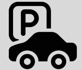A black icon with the letter P on it, with an outline of a car underneath.