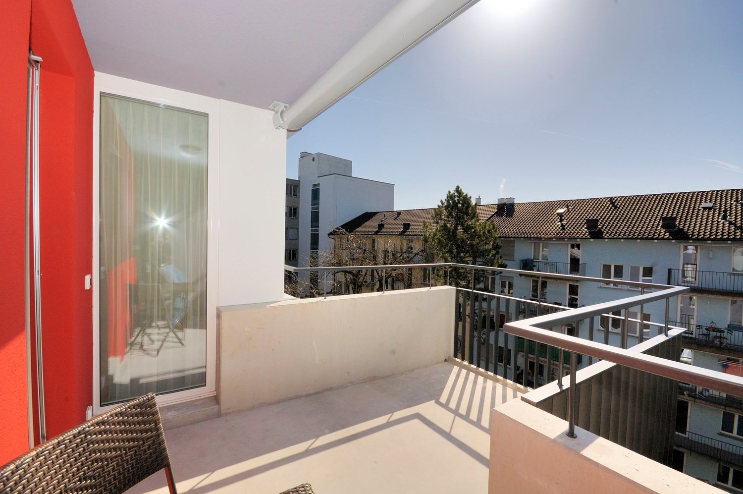 balcony, railing, chair, glass door, glass window
