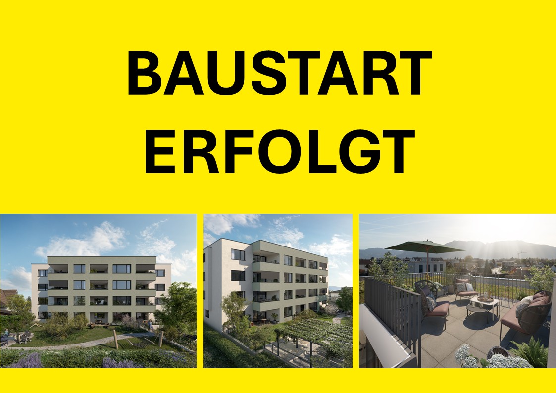 modern apartment complex, several floors, large balconies, green outdoor areas